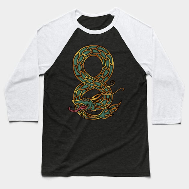 Guardian of the Norse Depths: Viking Monster Jormungandr the World Serpent Design Baseball T-Shirt by Holymayo Tee